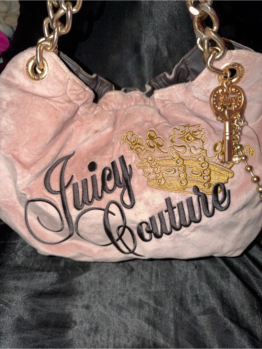 Juicy Couture Blush Pink Velvet Shoulder Bag with Gold Accents